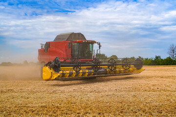 Obraz premium Agronomy combine gold wheat harvester. Agricultural farming wheat harvesting.