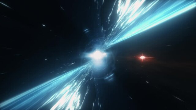 4K 3D glow blue mystery flare plasma energy tunnel. Sci Fi Flying in Tunnel of Light. Fly Through Wormhole or Time Vortex Portal or Gateway. Blue shine rays explosion futuristic tunnel background. Ene