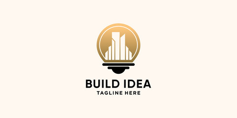 Building idea logo with light bulb style and negative space concept