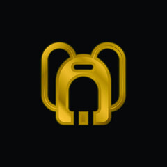 Backpack gold plated metalic icon or logo vector