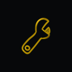 Adjustable Spanner Hand Drawn Construction Tool gold plated metalic icon or logo vector