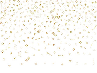 Memphis style geometric confetti background with triangle, circle, square, zigzag and wavy line