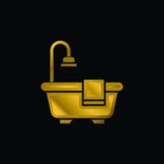 Bathtub gold plated metalic icon or logo vector