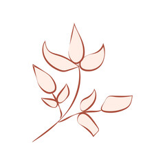 illustration brown beige nude flowers, one line drawing, line art, modern illustration and art, nature and plants minimalist design