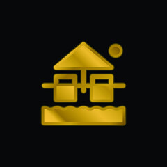 Beach gold plated metalic icon or logo vector