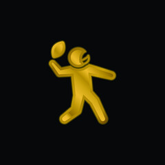 American Football Player gold plated metalic icon or logo vector