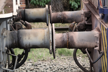 Details einer Rangierlok, einer Betriebslokomotive.