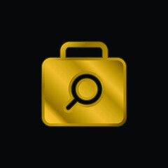 Briefcase gold plated metalic icon or logo vector