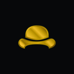 Bowler Hat gold plated metalic icon or logo vector