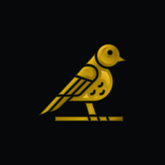 Bird gold plated metalic icon or logo vector