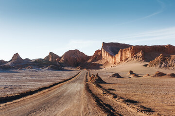 Moon Valley in Atacama Desert at sunset, Chile