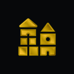 Block gold plated metalic icon or logo vector
