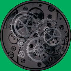 3-D ceiling painting in Classic style, dark grey clockwork, silver clock gears, backgrownd layer for 3d-art ceiling
