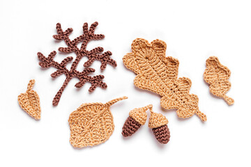 Knitting leaves. Autumn background. Fall mood
