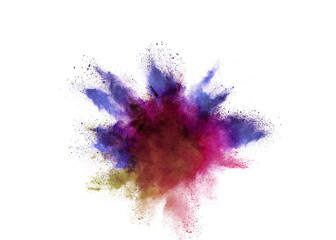 Abstract powder splatted background. Colorful powder explosion on while background. Colored cloud....