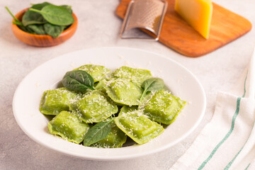 Ravioli with spinach and parmesan.