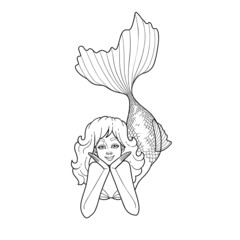 Graphic lying mermaid isolated on white background