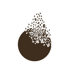 The planet dissolves into a cloud of coffee beans. Effect of destruction. Dispersion