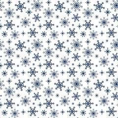 Minimalist blue white seamless pattern with Snowflakes for Christmas, New year and Winter design. Vector Holiday background for print, textile, greeting, postcard, invitation, wrapping, gift paper