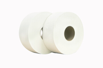 Toilet paper large or Tissue roll sanitary vertical and household, Close up detail of vertical clean toilet paper roll. Tissue is lightweight paper or light crepe paper. Isolated on white background