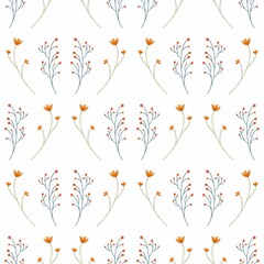 A pattern of branches, flowers, plants, isolated on a white background. For textiles, design, packaging, advertising.