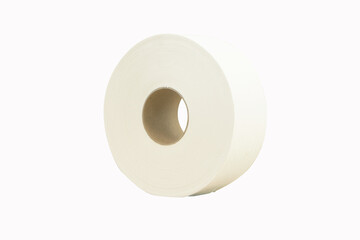 Toilet paper large or Tissue roll sanitary  and household, Close up detail of one single clean toilet paper roll. Tissue is lightweight paper or light crepe paper. Isolated on white background cut out