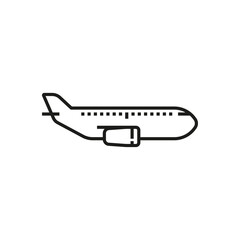 Vector line icon of a plane during a flight to a wonderful place of destination isolated on transparent background.