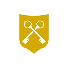 Shield icon with key, protection concept isolated on white background