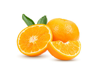 Fresh orange with leaves on white background