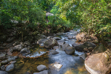 Naklejka na ściany i meble Beautiful landscape view in deep forest at namtok phlio National Park chanthaburi thailand.