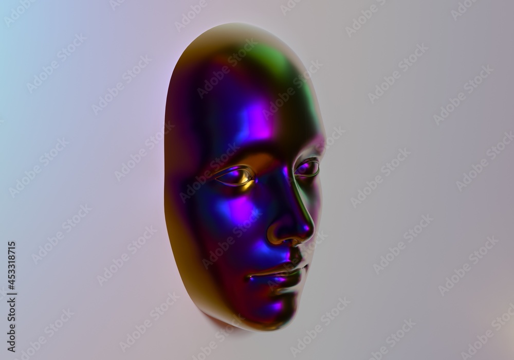 Poster surreal 3d illustration of a holographic head in the wall. concept of artificial intelligence.