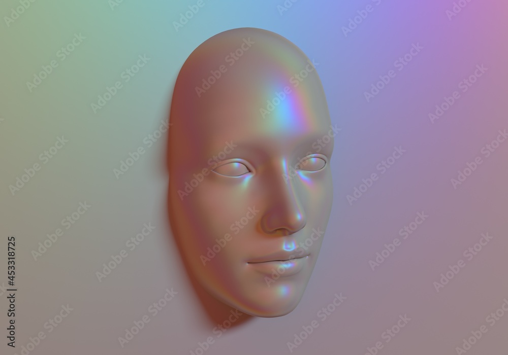 Poster surreal 3d illustration of a holographic head in the wall. concept of artificial intelligence.