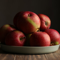 Fototapeta na wymiar Apples on plate, red and green apples