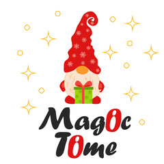 Christmas card with gnomes, Flat design. Card for winter holidays.