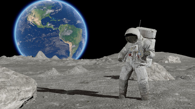 3D rendering. Astronaut Dancing on the moon. CG Animation. Elements of this image furnished by NASA.