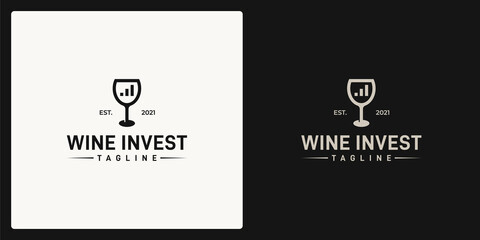 Wine glass logo design with financial investment chart graphic vector illustration. Symbol, icon, creative.