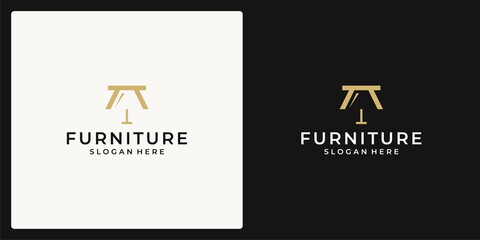 a logo that combines the shape of a bench and a lamp. icon for furniture business, interior.