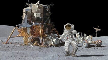 3D rendering. Astronaut Dancing on the moon. CG Animation. Elements of this image furnished by NASA.