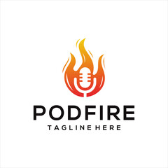 podcast mic microphone design logo and fire logo.