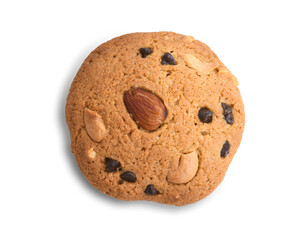 Chocolate Chip Cookie with almonds , cashew nuts isolated on white background. Thishas clipping path. 