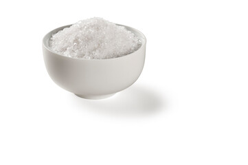 Simple white bowl with crystal sugar, isolated