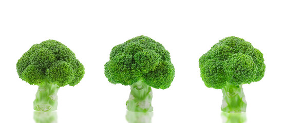 Fresh and raw broccoli isolated white background.
