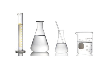 A set of laboratory glassware isolated on white background