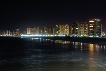 sea and cityscape of Sao Luis, Maranhao, Brazil. nightscape, light reflections