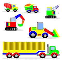 colorful construction truck icon set, side view vector illustration