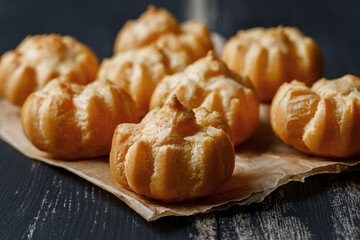 Baked profiteroles - puff pastry, choux pastry balls