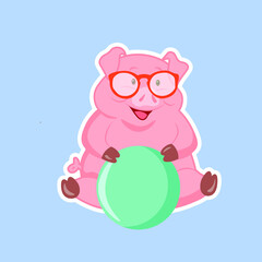 Fototapeta premium pink fat pig with glasses