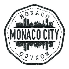 Monaco City, Monaco  Stamp Skyline Postmark. Silhouette Postal Passport. City Round Vector Icon. Vintage Postage Design.