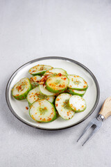 Salad timun Korea. Spicy Korean cucumber salad.