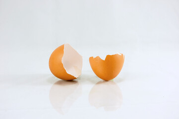 Egg shell isolated on white  background. An empty egg. Broken egg.